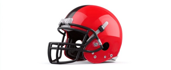 Fototapeta premium Bright red football helmet with visor a safety essential for athletes on white backdrop
