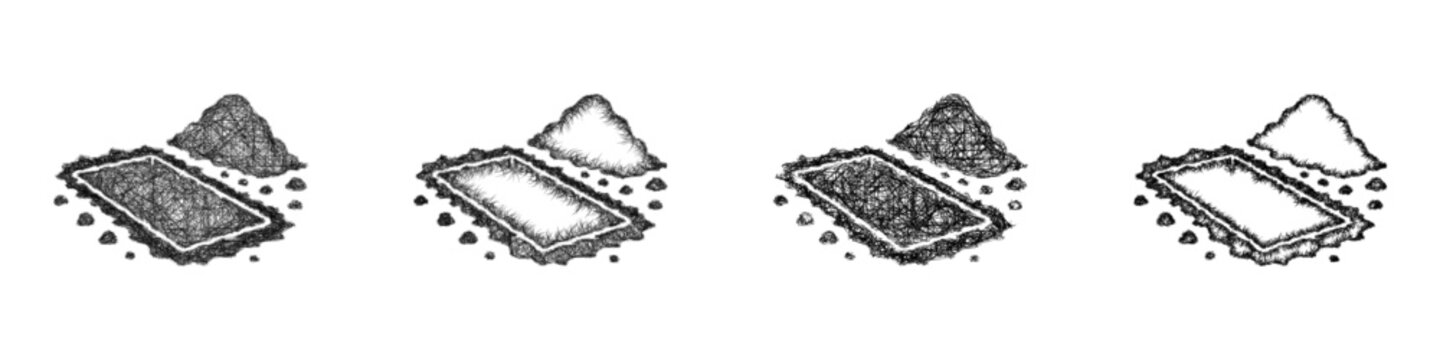 Sketch open grave icon design set