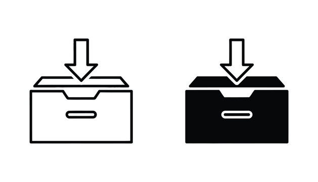 File download folder icon set as solid and linear graphics for user interface and document management system software development