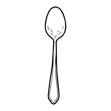 Tablespoon. Hand drawn vector sketch. Metal spoon for food. Cutlery. Kitchenware. Restaurant dining. Line art graphic illustration.