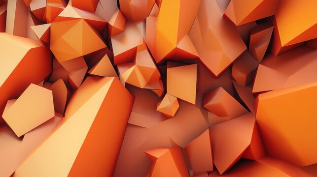 Vibrant orange 3D geometric art with abstract shapes and fragments