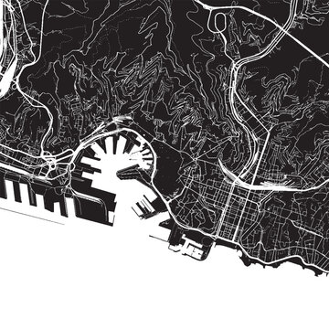 Genoa Italy Vector Map, Detailed City Street Map Black and White Minimalist Line Art