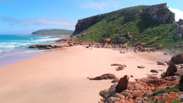 Pristine beach and coastal geology at Robberg Nature Reserve headland, Plett
