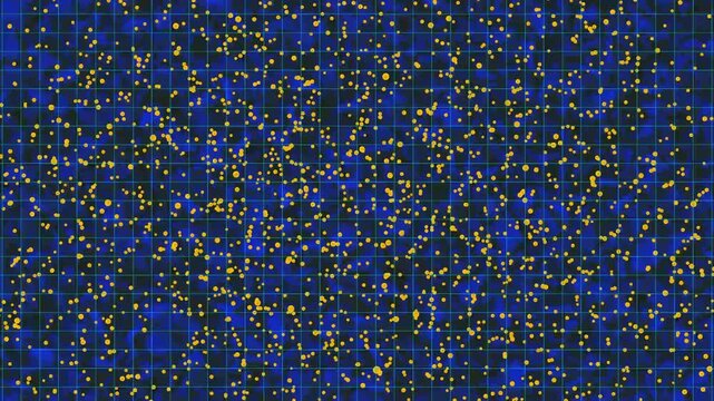 Grid pattern animation with yellow dots. Grid pattern abstract dark blue texture. Grid pattern digital technology background on black background for analytics.