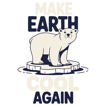 A minimalist illustration of a polar bear standing on a melting ice disk