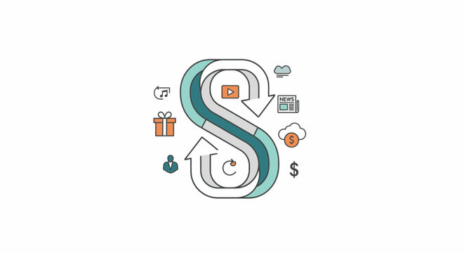 Business process flow with digital marketing icons