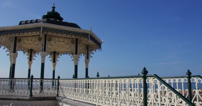 Extra Wide panning shot of the Brighton Beach Bandstand