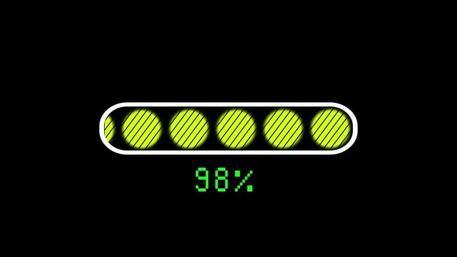 Loading bar animation with yellow pattern. Loading bar thirty two percent progress indicator. Loading bar digital interface graphic on black background for buffering.