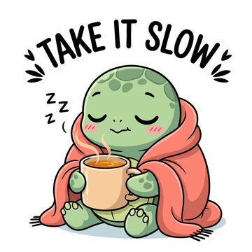 Cute turtle with a cup.