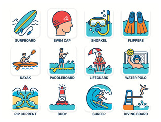 Surfing and Water Sports Icons. © Lakon