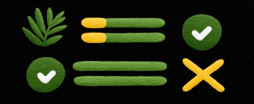 Vibrant green highlighter strokes borders checkmarks and X signs with artistic hand-drawn accents.