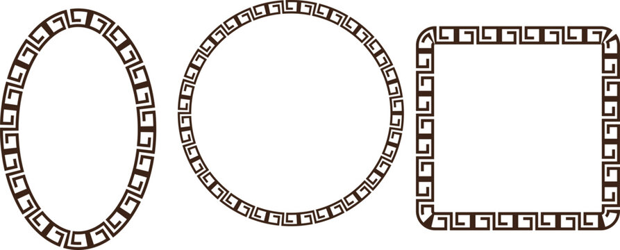 Three decorative frames with greek key pattern in black and white