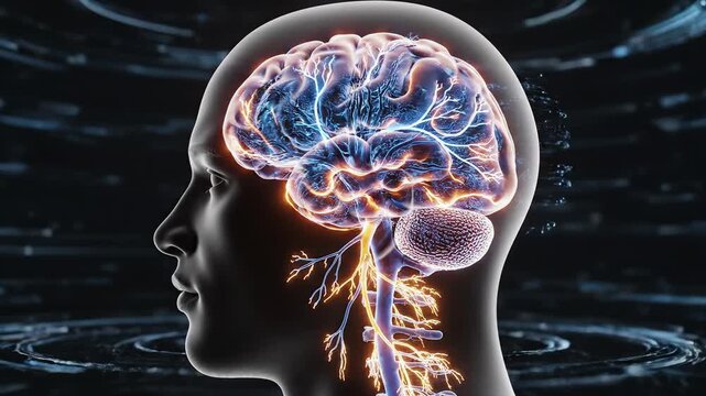 Human brain and nervous system illustration symbolizing conceptual art and dynamic energy