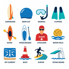 Water Sports Equipment Icons. © Lakon