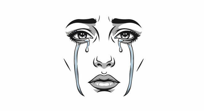 A close-up illustration of a person's face crying with tears streaming down