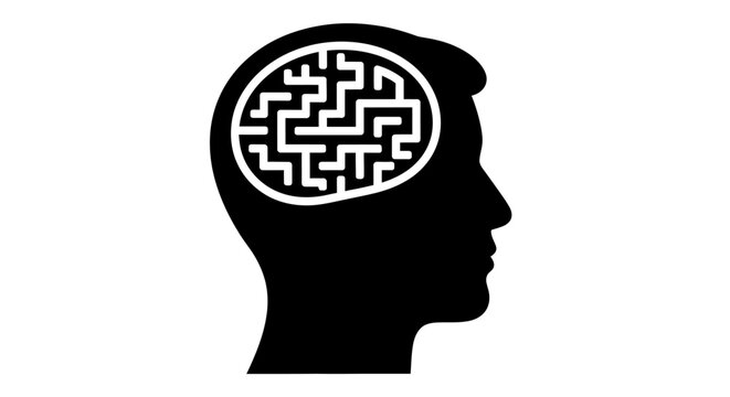 Black Silhouette of Human Head with Maze Brain Concept