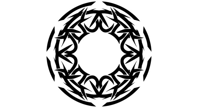 Black Circular Tribal Tattoo Design with Symmetrical Patterns