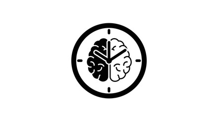 Black and White Brain Clock Icon Symbol on White Background © NGLARANGAN