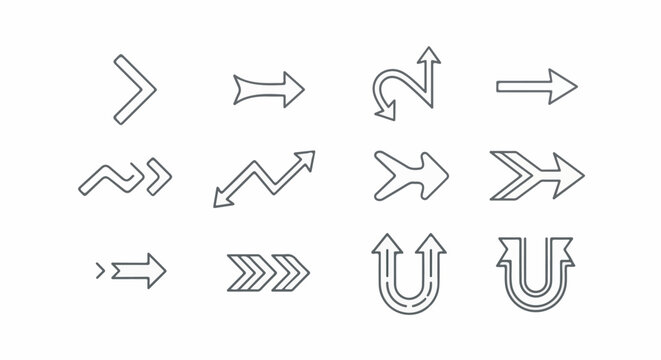 A collection of varied arrow icons, showcasing directional guidance and movement