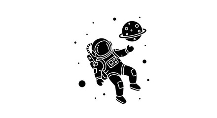 Black and White Astronaut with Floating UFO in Space © NGLARANGAN