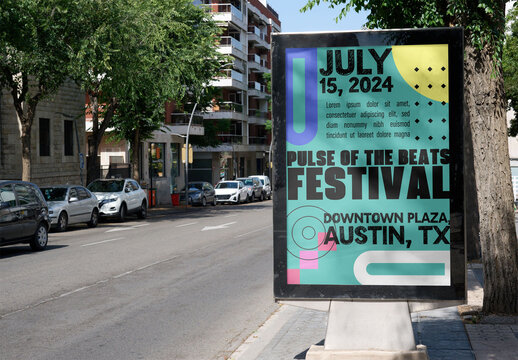Urban Poster panel Mockup Template in Barcelona Street