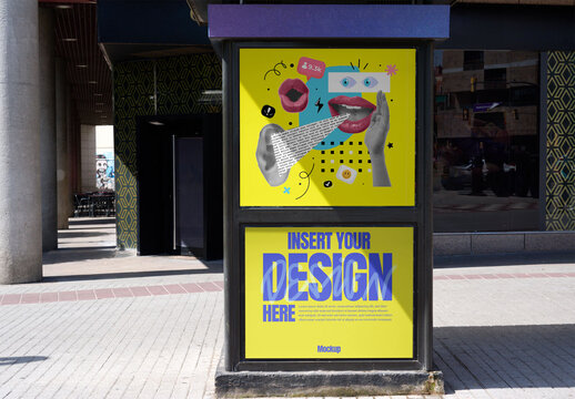 Mockup Template for two Urban Posters in a kiosk