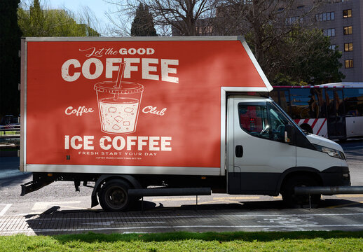 Mockup Template of a Van Parked in Barcelona