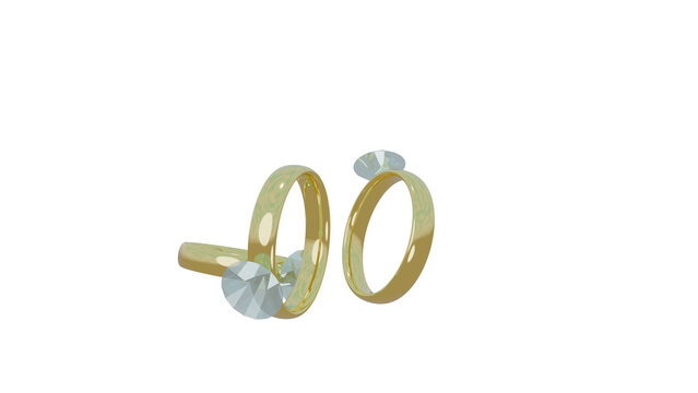 3 dimond rings falling on transparent background