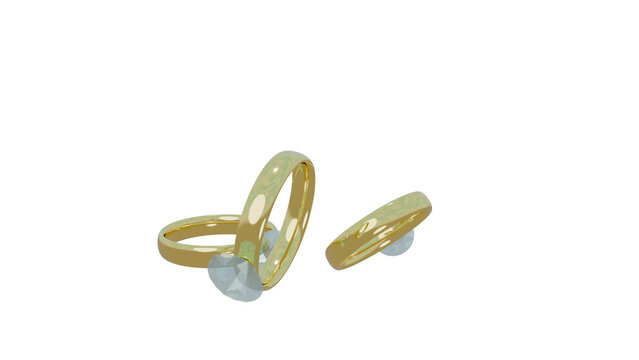 3 dimond rings falling on transparent background