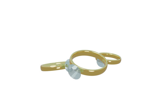 3 dimond rings falling on transparent background