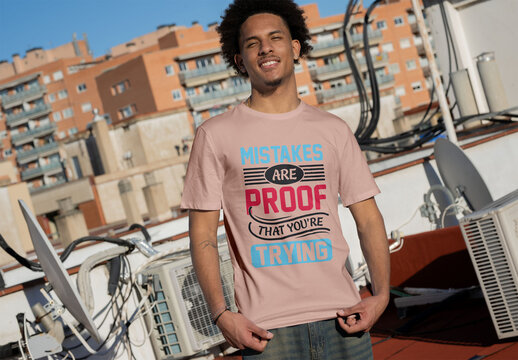 Mockup Template of a Short-Sleeved T-Shirt for Men. Front Design.