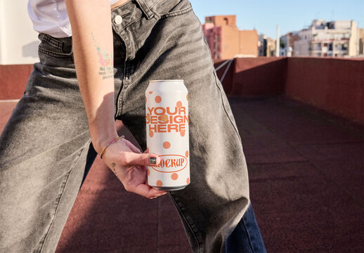 Mockup Template Showing Aluminum Sleek Can in Urban Setting
