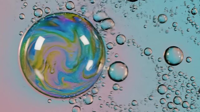 Colorful liquid bubbles in closeup representing futuristic concepts and abstract thought