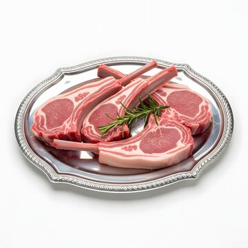 Raw Lamb Chops on Silver Platter for Eid al-Adha Feast