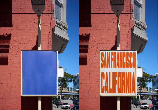 Urban Poster Mockup on Brick Pylon in San Francisco.