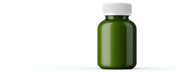 Fototapeta premium Sleek isolated green plastic supplement bottle with a pristine white cap and empty label for herbal vitamins