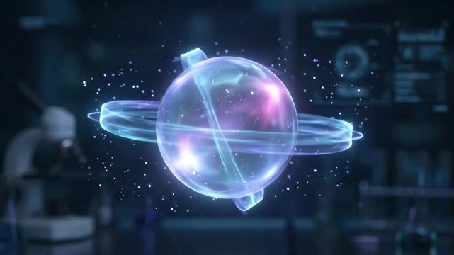 Vibrant glowing orb surrounded by animated waves and glowing dots on deep background, clean professional composition, scientific or technology context, realistic detail, sharp focus, soft light,