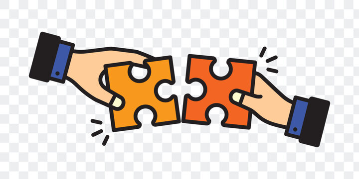 Creative Hands Connecting Puzzle Pieces Vector. Teamwork, Partnership and Problem Solving Concept Icon Illustration