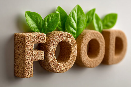 Textured food letters decorated with fresh green leaves food and drink organic food vegetable