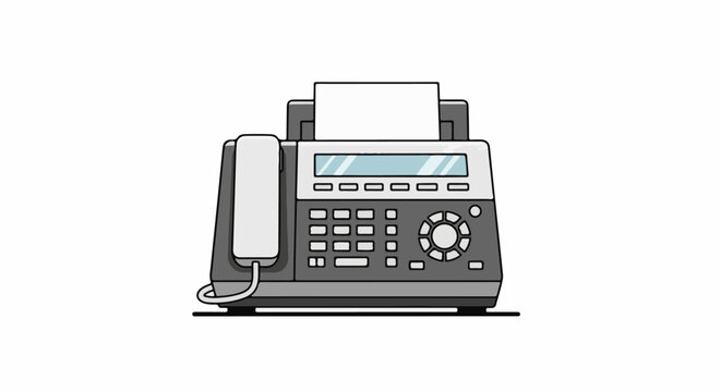 A gray and white fax machine with a paper roll and handset