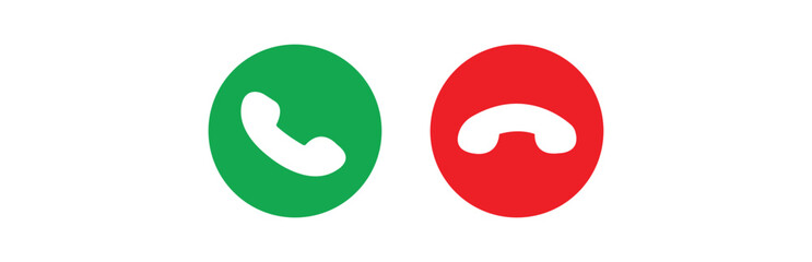 A set of modern, flat vector icons featuring a vibrant green phone handset for accepting calls and a striking red phone receiver for declining or ending calls, ideal for app interfaces. © MDARIFUL