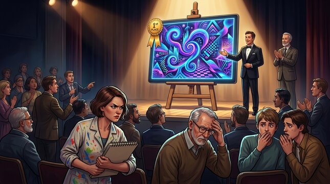 People attending art auction event.
