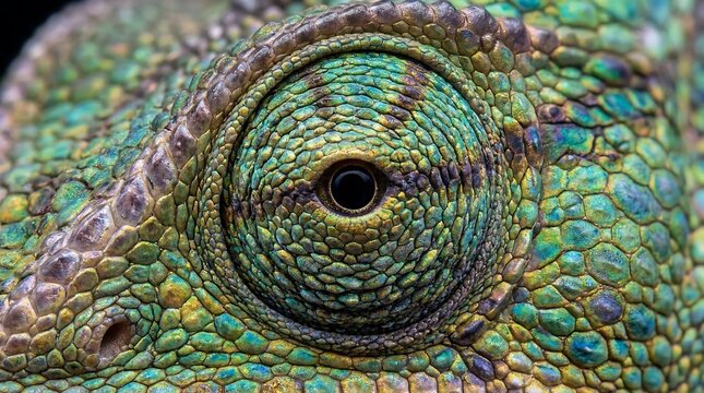 Extreme Macro Close up of a Colorful Chameleon Eye