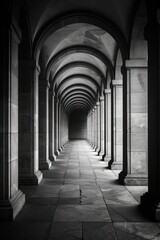 Fototapeta premium Symmetrical archway corridor with dramatic shadows