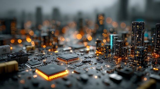 Futuristic circuit board neon city macro wallpapers