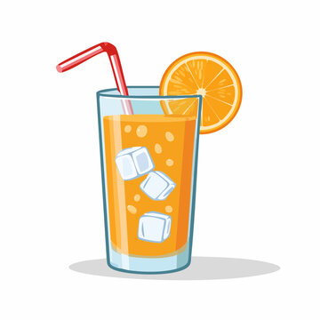 Refreshing Orange Juice with Ice and Orange Slice