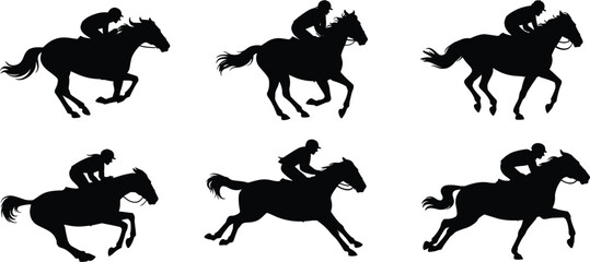 Fototapeta premium Minimalist Vector Illustration Showing the Dynamic Motion and Gait of a Racehorse During a Professional Equestrian Sporting Event.