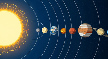 Solar System Planets Array with Sun and Orbits. © Muh