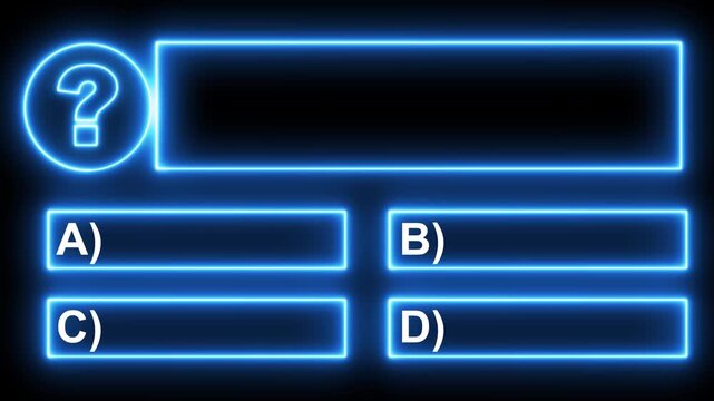 Quiz Neon Line Animation with option selection on black background ,Quiz template challenge with option selection, quiz game animation 4k videos. Quiz Neon Line Animation with option selection.