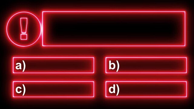 Neon Line Animation on empty background for quiz and competition. 4k video. Quiz template challenge with option selection,  choice of answer options concept